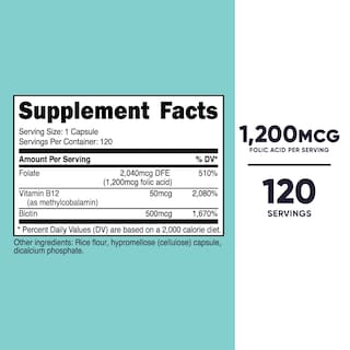 Foto 2 | Suplemento Nutricost De Ácido Fólico 1200 Mcg Para Mujeres 120 Cápsulas - Venta Internacional.