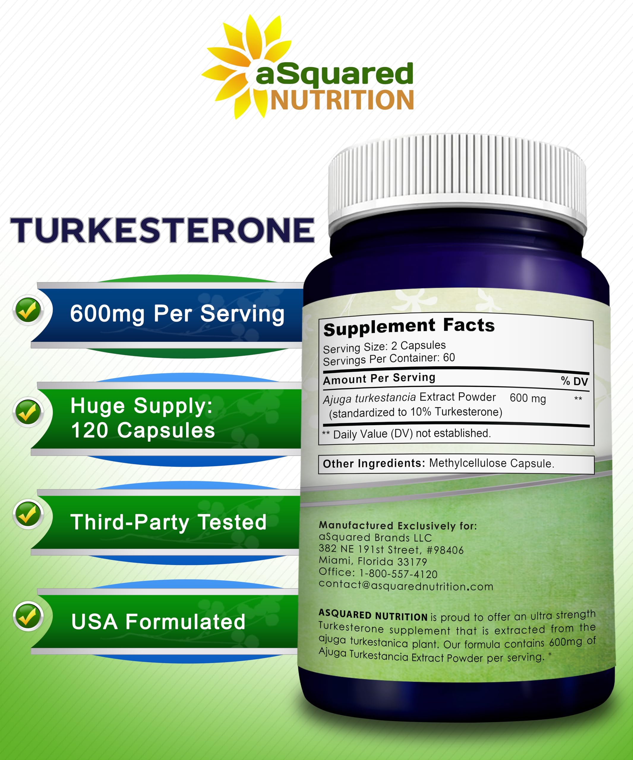 Foto 7 pulgar | Suplemento De Turkesterona De Squared Nutrition 600 Mg - 120 Cápsulas - Venta Internacional.