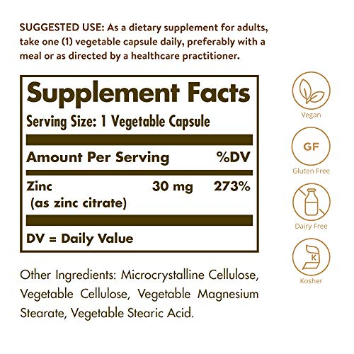 Foto 3 pulgar | Suplemento De Citrato De Zinc Solgar 30 Mg 100 Cápsulas Veganas - Venta Internacional.