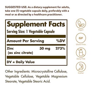Foto 2 | Suplemento De Citrato De Zinc Solgar 30 Mg 100 Cápsulas Veganas - Venta Internacional.
