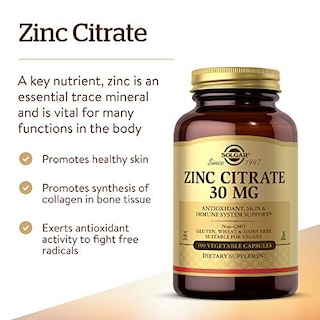 Foto 3 | Suplemento De Citrato De Zinc Solgar 30 Mg 100 Cápsulas Veganas - Venta Internacional.