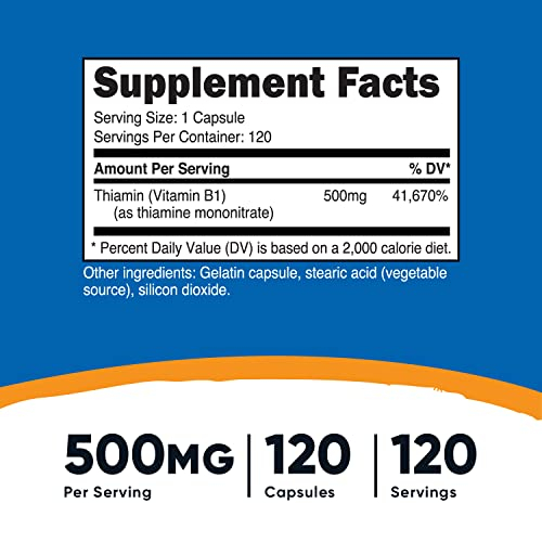 Foto 2 pulgar | Suplemento Nutricost De Vitamina B1 (tiamina) 500 Mg 120 Cápsulas - Venta Internacional.