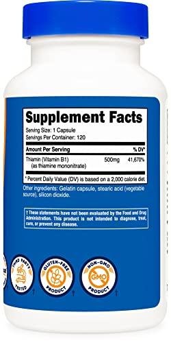 Foto 5 pulgar | Suplemento Nutricost De Vitamina B1 (tiamina) 500 Mg 120 Cápsulas - Venta Internacional.