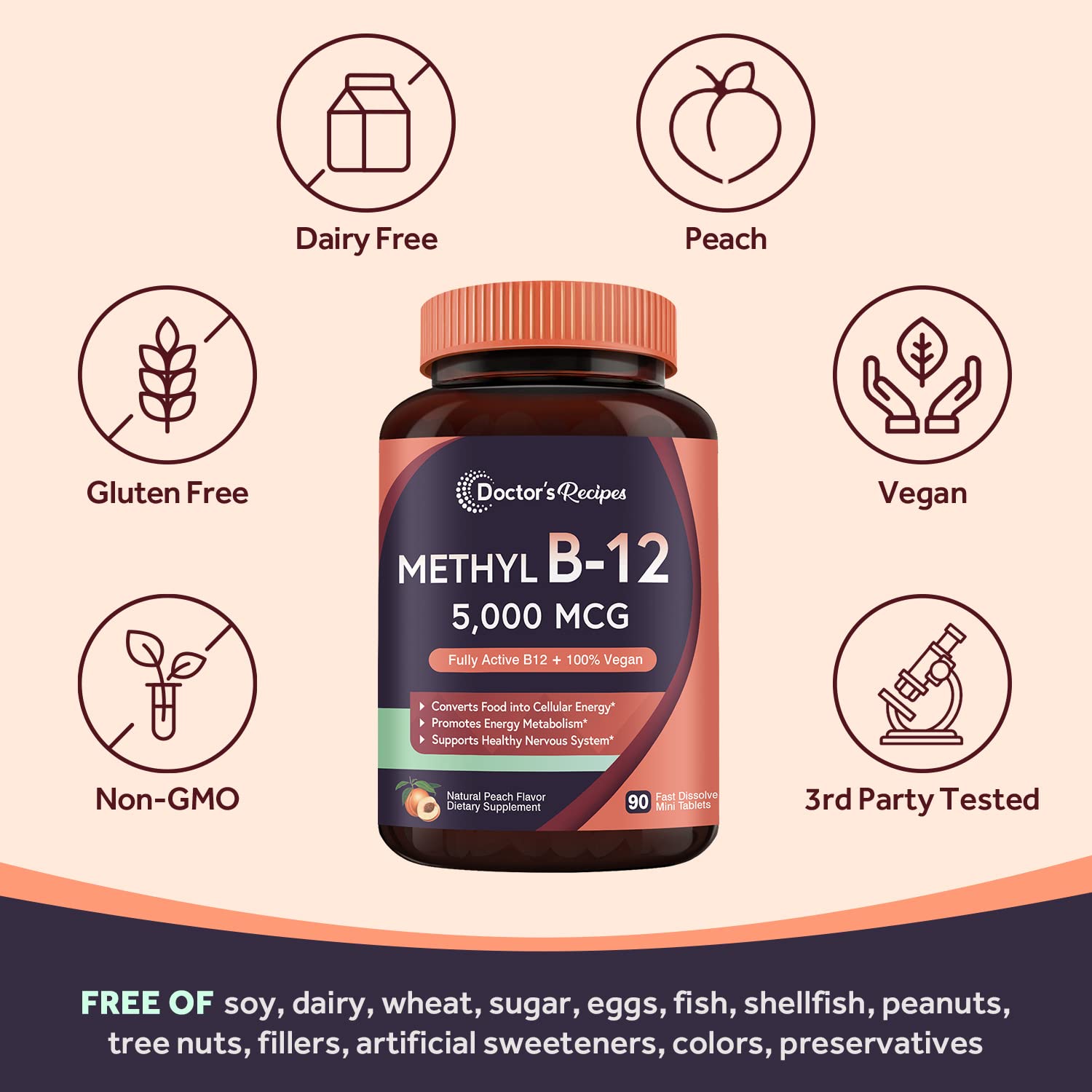 Foto 6 pulgar | Suplemento Doctor's Recipes: Vitamina B12, Metilcobalamina 5000 MCG 90 Tabletas - Venta Internacional