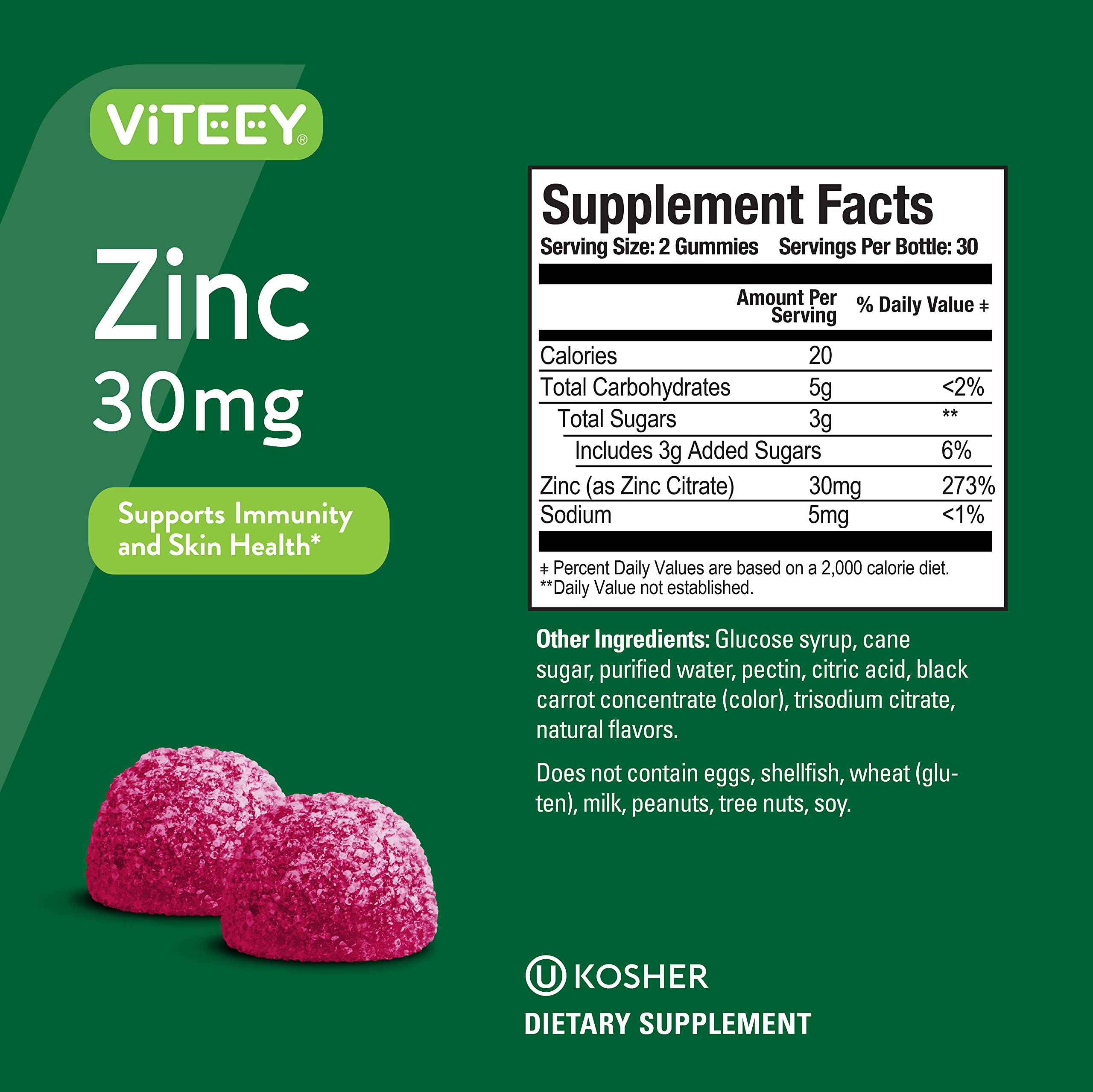 Foto 5 pulgar | Suplemento Viteey Zinc Gummies 30 Mg Para Apoyar La Salud Inmunológica - Venta Internacional.