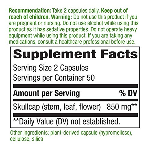 Foto 5 pulgar | Suplemento Nature's Way Scullcap Herb 100 Cápsulas 850 Mg - Venta Internacional.