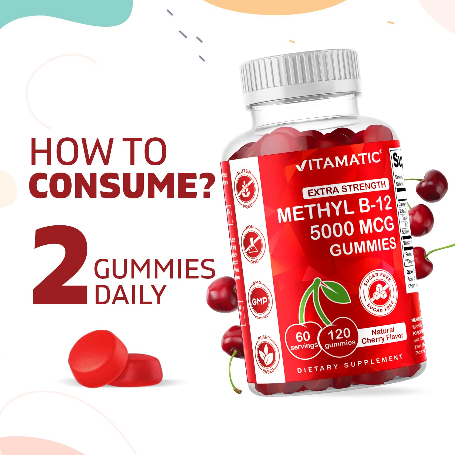 Foto 5 pulgar | Gomitas De Vitamina B12 Vitamatic Extra Strength 5000 Mcg 120 Unidades - Venta Internacional.