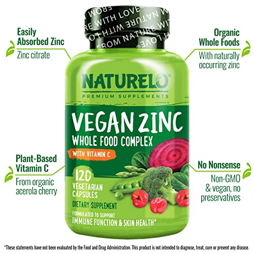 Foto 5 pulgar | Suplemento Naturelo Vegan Zinc Whole Food Con Vitamina C 120 C - Venta Internacional.