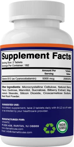 Foto 5 | Suplemento Vitamático De Vitamina B12 5000 Mcg De Disolución Rápida 365 G - Venta Internacional.