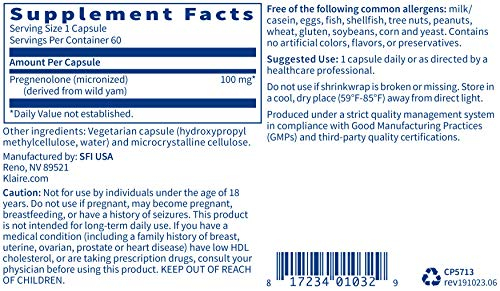 Foto 4 pulgar | Suplemento De 100 Mg De Pregnenolona De Klaire Labs Para Memoria Y Energía - Venta Internacional.