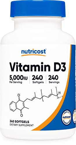 Foto 2 pulgar | Suplemento de Vitamina D3 Nutricost 5000 Ui 240 Cápsulas Blandas - Venta Internacional