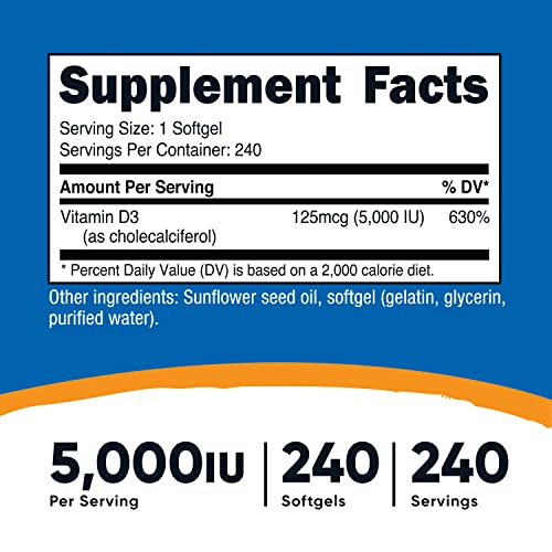 Foto 3 pulgar | Suplemento de Vitamina D3 Nutricost 5000 Ui 240 Cápsulas Blandas - Venta Internacional