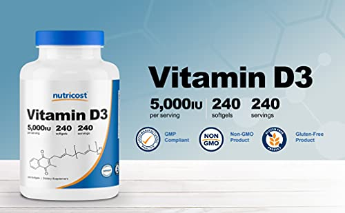 Foto 4 pulgar | Suplemento de Vitamina D3 Nutricost 5000 Ui 240 Cápsulas Blandas - Venta Internacional