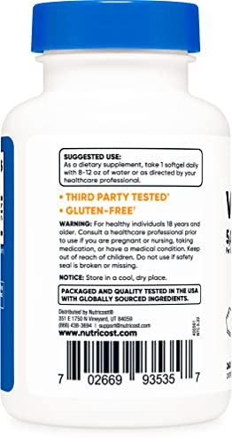 Foto 5 pulgar | Suplemento de Vitamina D3 Nutricost 5000 Ui 240 Cápsulas Blandas - Venta Internacional
