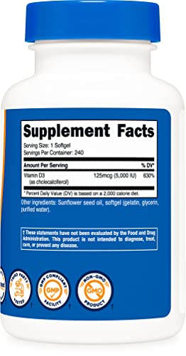 Foto 6 pulgar | Suplemento de Vitamina D3 Nutricost 5000 Ui 240 Cápsulas Blandas - Venta Internacional
