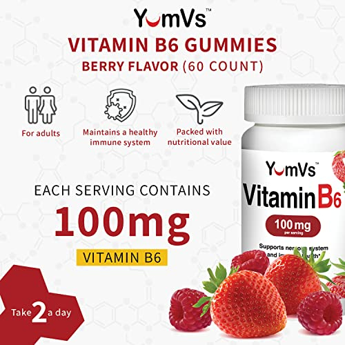 Foto 3 pulgar | Gomitas De Vitamina B6 Yumvs 100 Mg Para Adultos Con Sabor A 60 Bayas - Venta Internacional