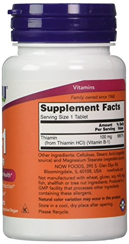 Foto 3 pulgar | Supplement Now Foods Vitamina B-1 (tiamina) 100 Mg 100 Comprimidos - Venta Internacional