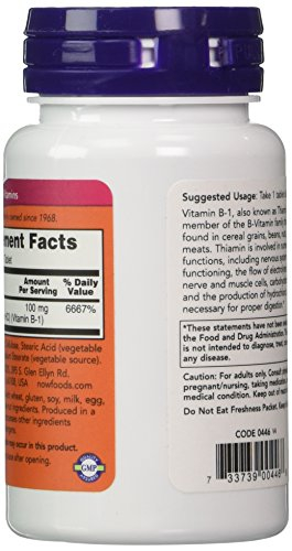 Foto 4 pulgar | Supplement Now Foods Vitamina B-1 (tiamina) 100 Mg 100 Comprimidos - Venta Internacional