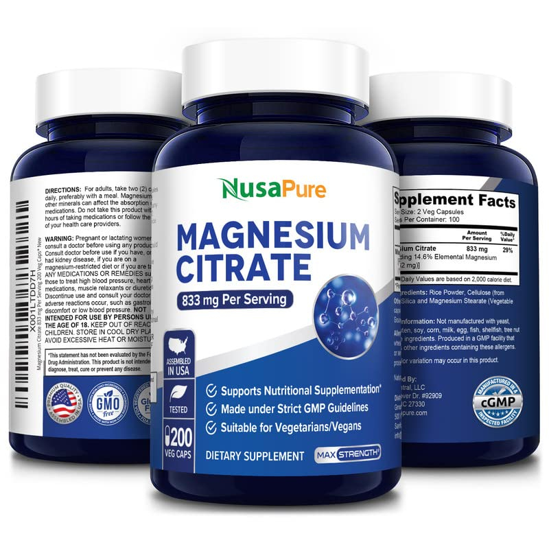 Foto 5 pulgar | Suplemento De Citrato De Magnesio Nusapure 833 Mg 200 Cápsulas - Venta Internacional.