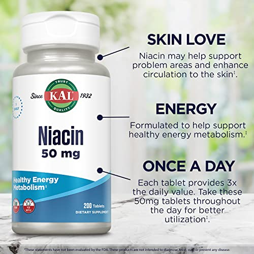 Foto 5 pulgar | Suplemento Kal, Tabletas De Niacina De 50 Mg, 200 Unidades - Venta Internacional.