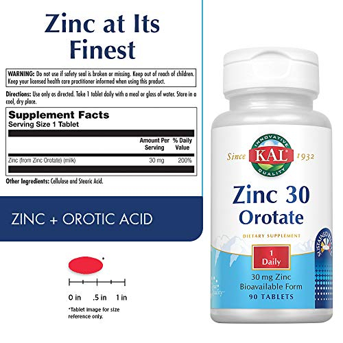 Foto 4 pulgar | Suplemento Kal De Orotato De Zinc De Liberación Sostenida, 30 Mg, 90 Tabletas - Venta Internacional.