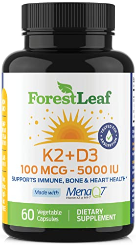 Foto 2 pulgar | Suplemento Forestleaf De Vitamina D3 + K2 (mk7) 5000 Ui 60 Cápsulas - Venta Internacional.
