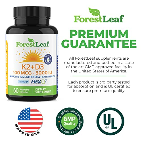 Foto 3 pulgar | Suplemento Forestleaf De Vitamina D3 + K2 (mk7) 5000 Ui 60 Cápsulas - Venta Internacional.
