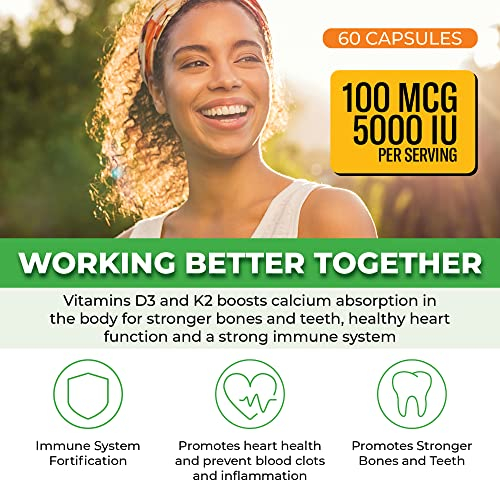 Foto 3 | Suplemento Forestleaf De Vitamina D3 + K2 (mk7) 5000 Ui 60 Cápsulas - Venta Internacional.