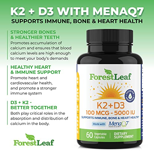 Foto 5 pulgar | Suplemento Forestleaf De Vitamina D3 + K2 (mk7) 5000 Ui 60 Cápsulas - Venta Internacional.