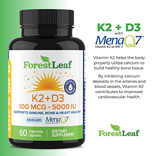 Foto 6 pulgar | Suplemento Forestleaf De Vitamina D3 + K2 (mk7) 5000 Ui 60 Cápsulas - Venta Internacional.
