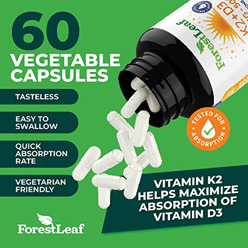 Foto 7 pulgar | Suplemento Forestleaf De Vitamina D3 + K2 (mk7) 5000 Ui 60 Cápsulas - Venta Internacional.