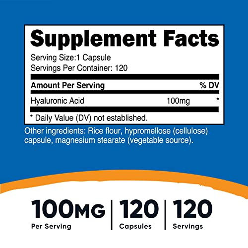 Foto 3 pulgar | Suplemento De Ácido Hialurónico Nutricost 100 Mg 120 Cápsulas - Venta Internacional.