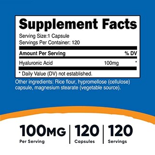 Foto 2 | Suplemento De Ácido Hialurónico Nutricost 100 Mg 120 Cápsulas - Venta Internacional.