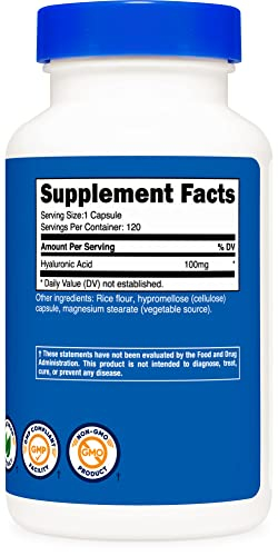 Foto 5 pulgar | Suplemento De Ácido Hialurónico Nutricost 100 Mg 120 Cápsulas - Venta Internacional.