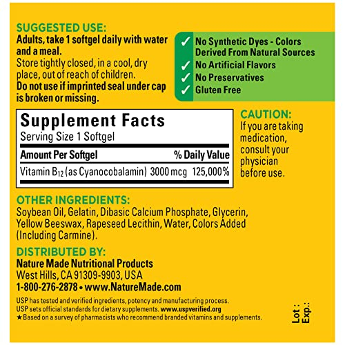 Foto 6 pulgar | Suplemento De Vitamina B12 Nature Made 3000 Mcg 60 Cápsulas Blandas - Venta Internacional.