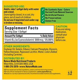 Foto 5 | Suplemento De Vitamina B12 Nature Made 3000 Mcg 60 Cápsulas Blandas - Venta Internacional.