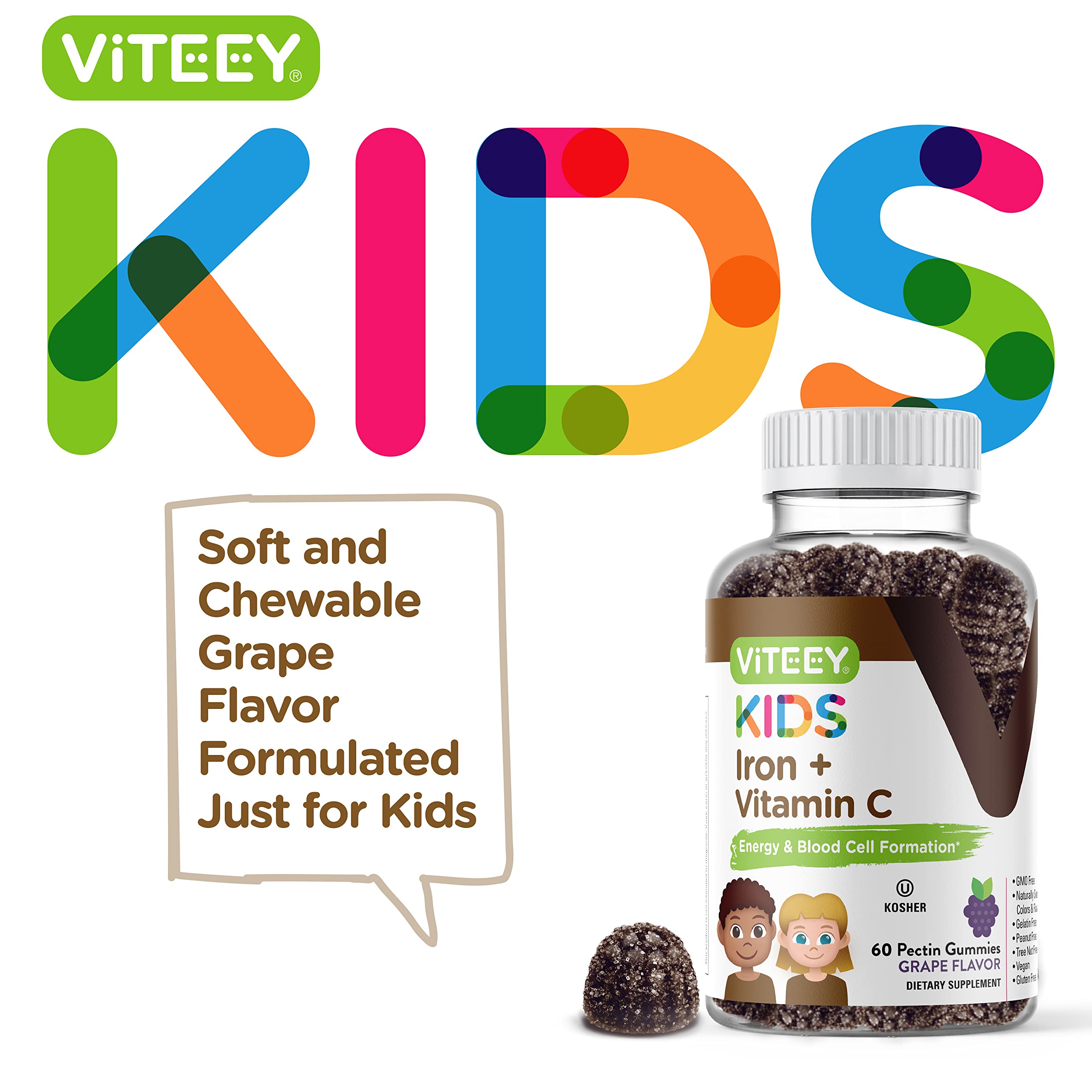 Foto 3 pulgar | Gomitas De Hierro Viteey Para Niños Con Vitamina C 120 Gomitas - Venta Internacional.