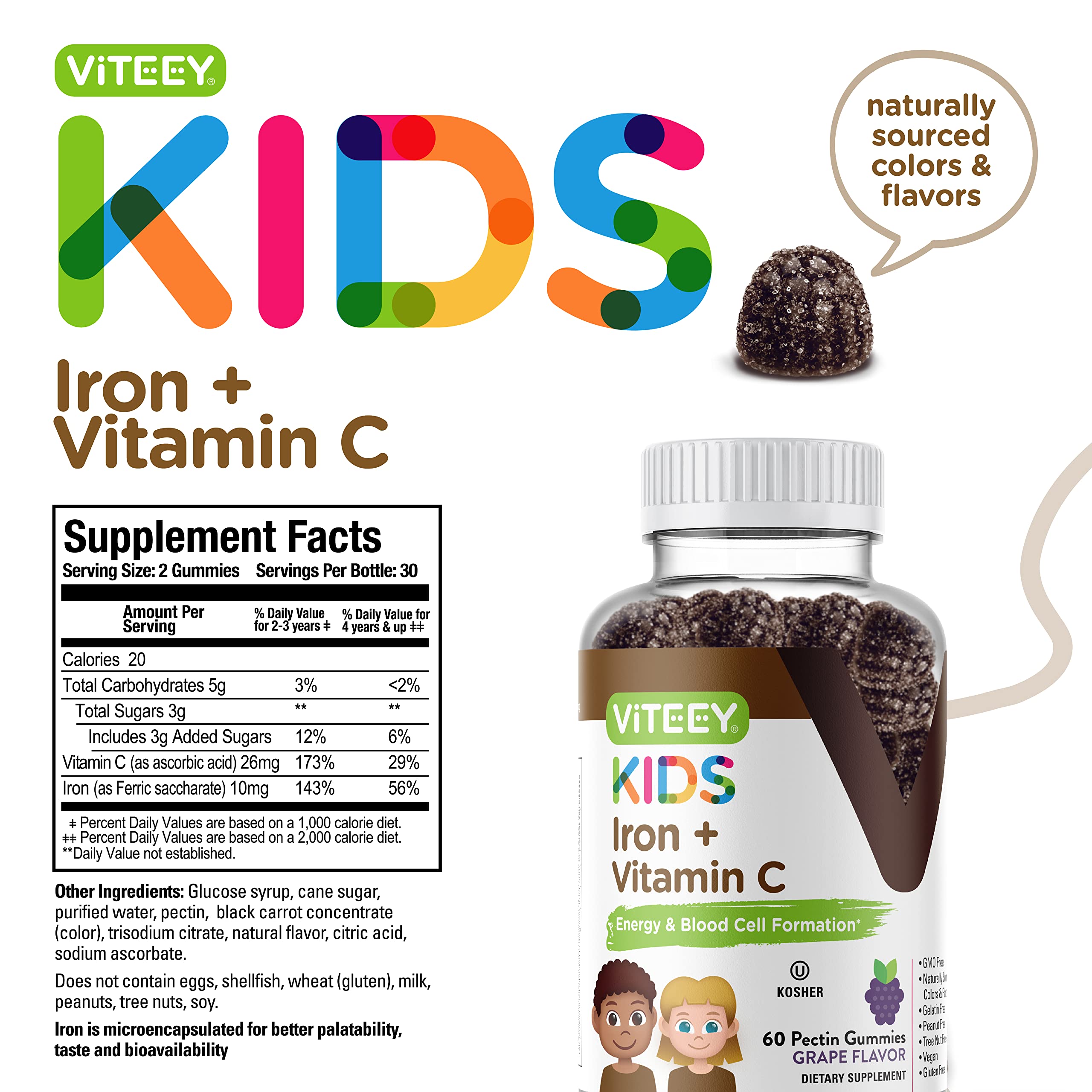 Foto 5 pulgar | Gomitas De Hierro Viteey Para Niños Con Vitamina C 120 Gomitas - Venta Internacional.