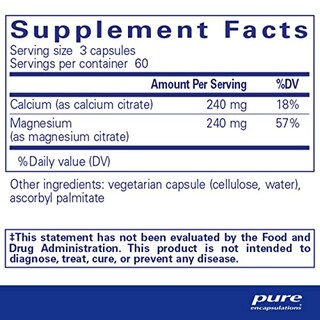 Foto 2 | Suplemento: Pure Encapsulations, Calcio Y Magnesio, 180 Cápsulas - Venta Internacional.