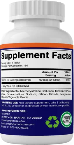Foto 5 | Suplemento Vitamático De Vitamina D2 60 Mcg (2400 Ui) 180 Tabletas - Venta Internacional.