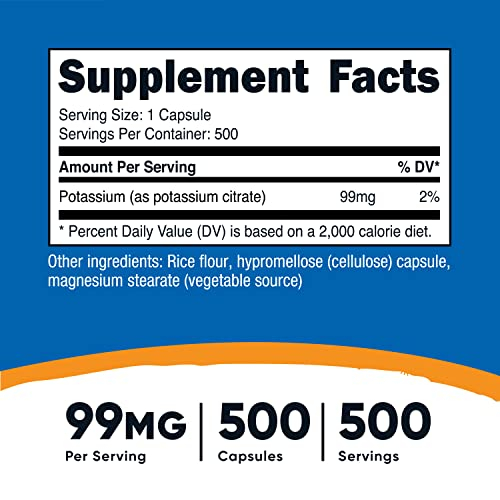 Foto 3 pulgar | Suplemento Nutricost De Citrato De Potasio 99 Mg 500 Cápsulas - Venta Internacional.
