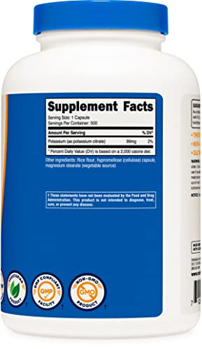 Foto 4 pulgar | Suplemento Nutricost De Citrato De Potasio 99 Mg 500 Cápsulas - Venta Internacional.