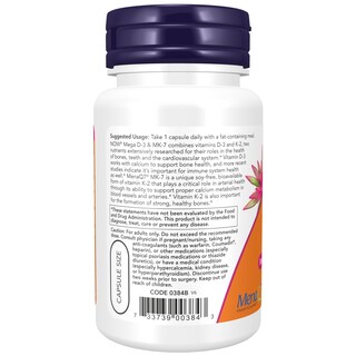 Foto 3 | Suplemento Now Mega D-3 Y Mk-7 Con Vitaminas D-3 Y K-2, 60 Cápsulas - Venta Internacional.