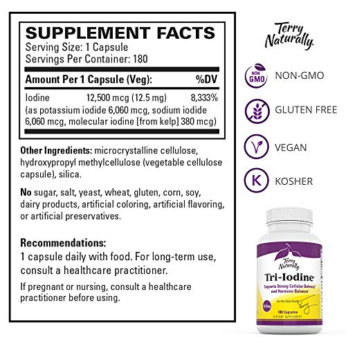 Foto 5 pulgar | Suplemento Terry Naturally Tri-iodine 12,5 Mg 180 Cápsulas Veganas - Venta Internacional.