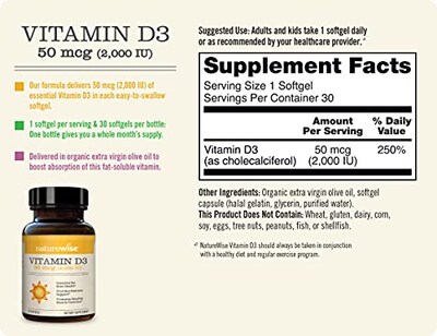Foto 2 | Suplemento Naturewise De Vitamina D3 2000 Ui (50 Mcg) 30 Cápsulas Blandas - Venta Internacional.