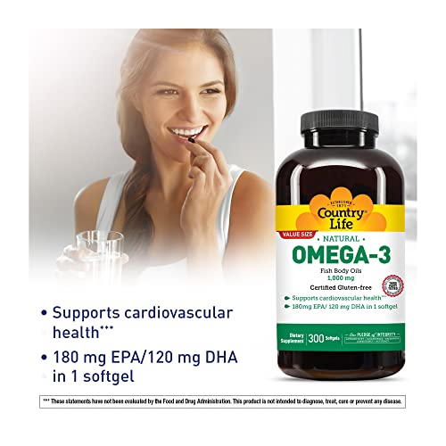 Foto 5 pulgar | Suplemento De Aceites Corporales De Pescado Omega-3 De Country Life, 1000 Mg, 300 Unidades - Venta Internacional.