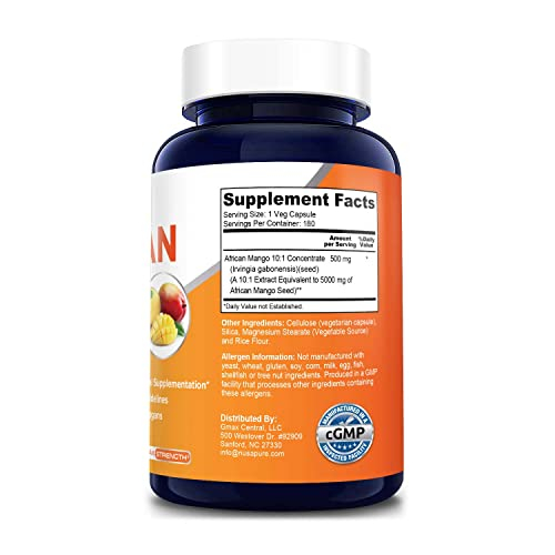 Foto 3 pulgar | Suplemento De Extracto De Mango Africano Nusapure 5000 Mg 180 Cápsulas - Venta Internacional.