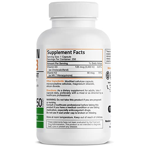 Foto 3 pulgar | Suplemento Bronson Vitamina K2 (mk7) Con D3 5000 Ui 250 Cápsulas - Venta Internacional.