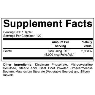Foto 2 | Suplemento De Ácido Fólico Vitamático 5 Mg (5000 Mcg) 120 Tabletas - Venta Internacional.