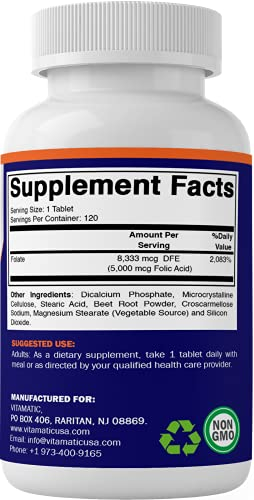 Foto 5 pulgar | Suplemento De Ácido Fólico Vitamático 5 Mg (5000 Mcg) 120 Tabletas - Venta Internacional.